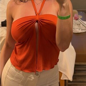 Edikted Vibrant Orange Halter Crop Top